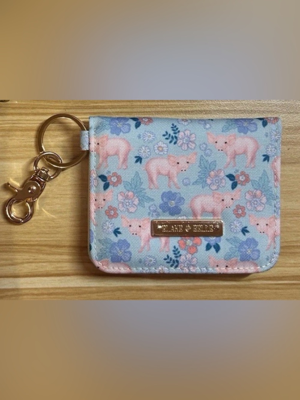 Light Blue Floral & Pink Pig Card Holder - Clare & Belle